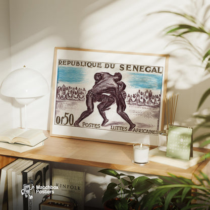 Wrestling - vintage matchbox label print - office wall
