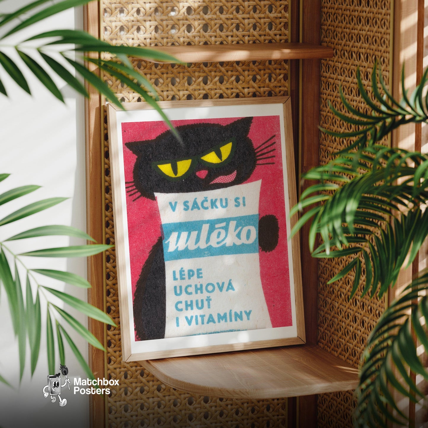 Black Cat - vintage matchbox label print - office wall