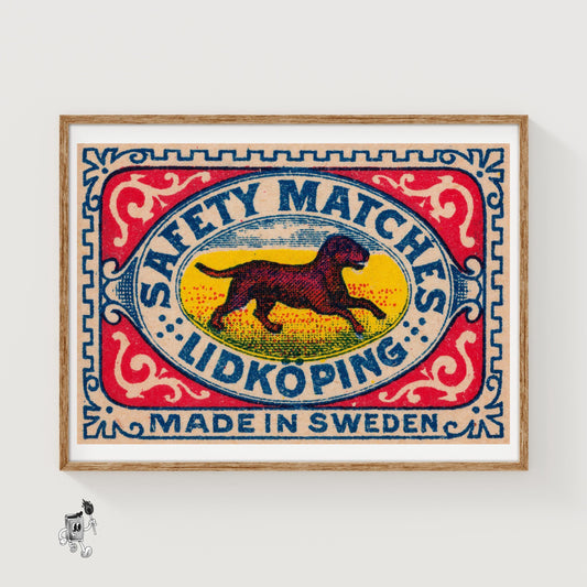 Running Dog - vintage matchbox label print