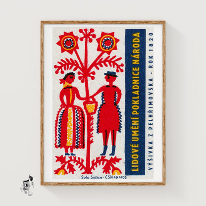 Folk Man and Woman - vintage matchbox label print