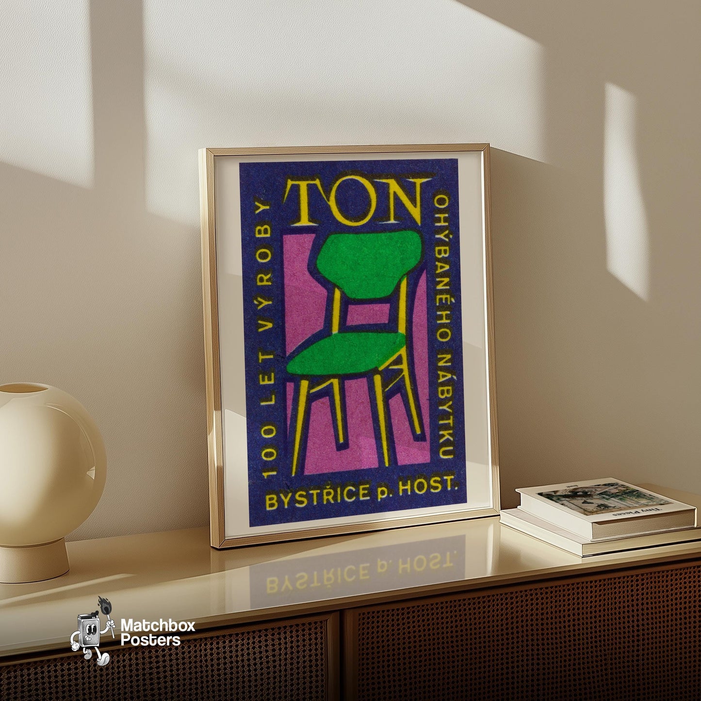 Yellow Green Chair - vintage matchbox label print - size comparison