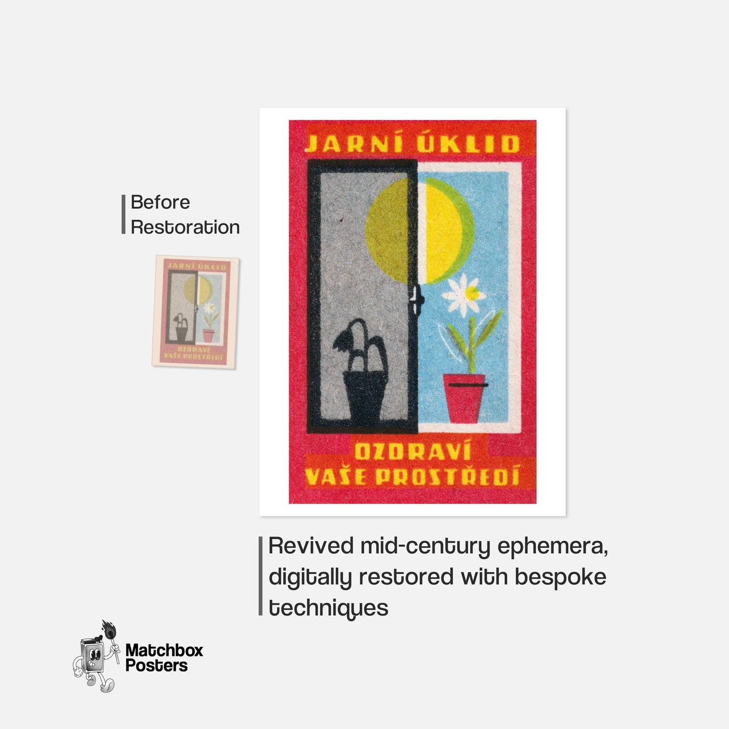 Spring Clean Your House - vintage matchbox label print - framed wall art preview
