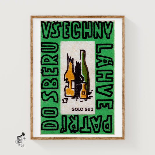 Stylized Bottles - vintage matchbox label print