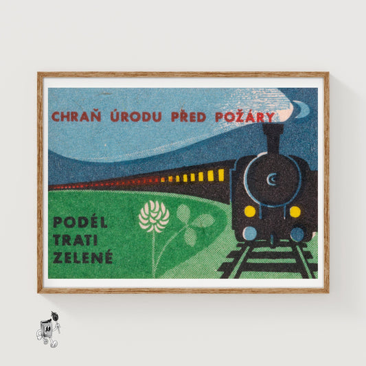 Steam Locomotive - vintage matchbox label print