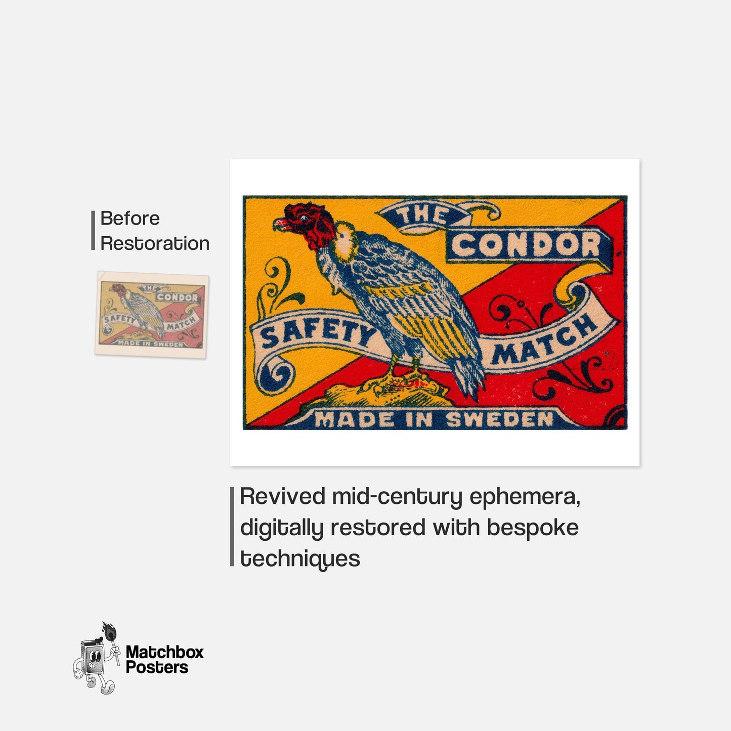 Condor - vintage matchbox label print - framed wall art preview