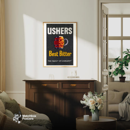 Beer Keg - vintage matchbox label print - living room mockup