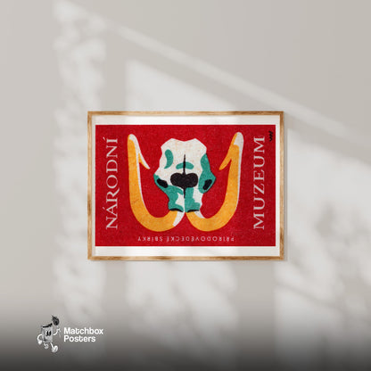 Mammoth Skull - vintage matchbox label print - bedroom mockup