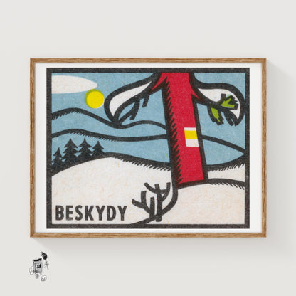 Winter Landscape - vintage matchbox label print