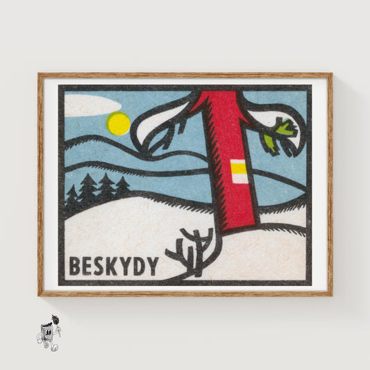Winter Landscape - vintage matchbox label print