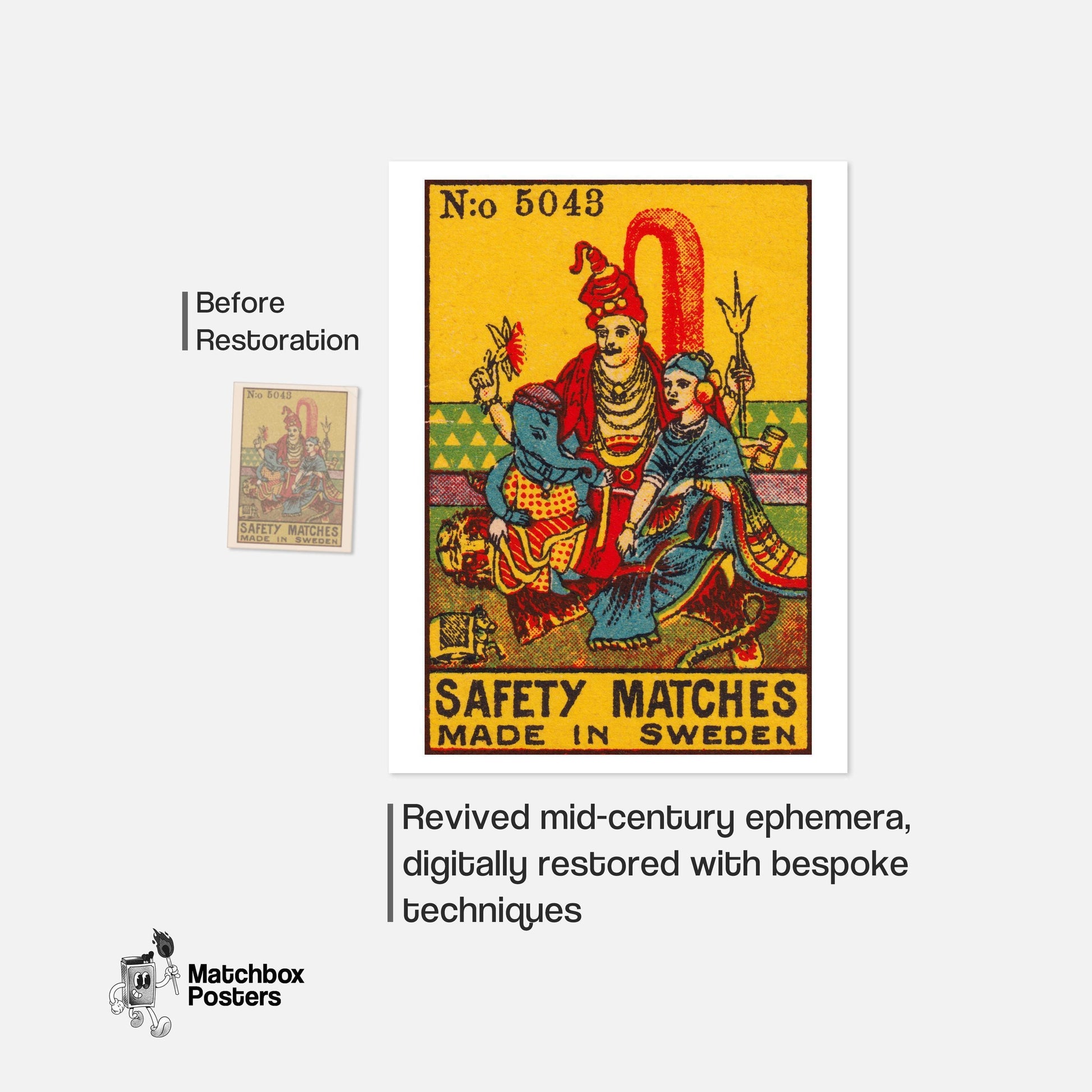 Hindu Deities - vintage matchbox label print - framed wall art preview
