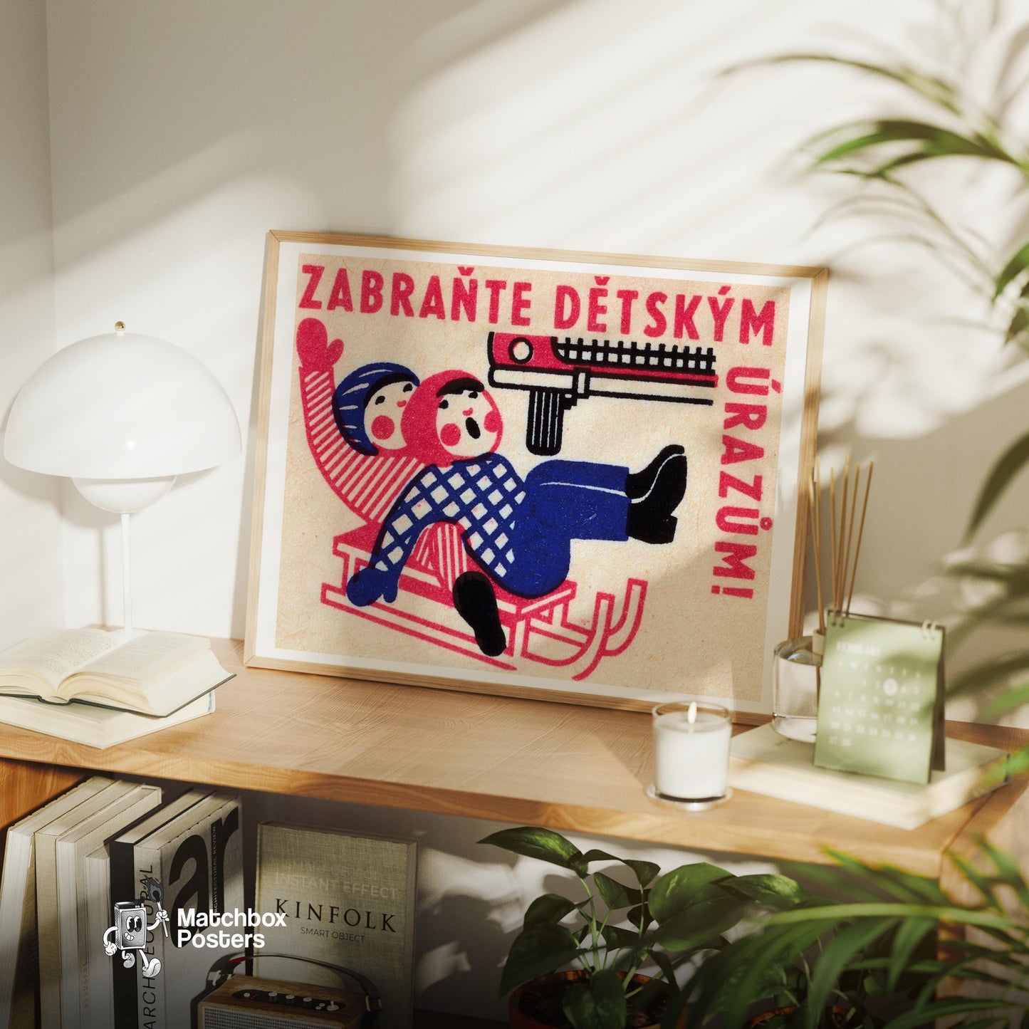 Children Sledding - vintage matchbox label print - office wall