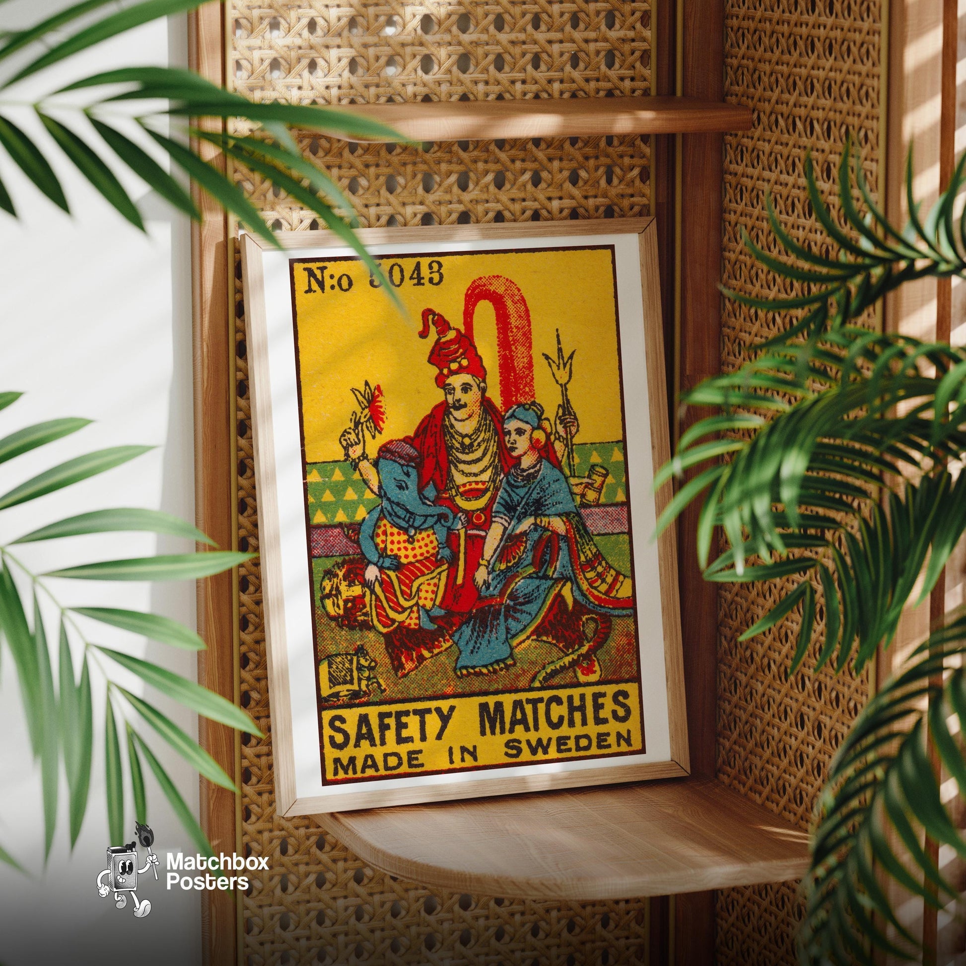 Hindu Deities - vintage matchbox label print - office wall