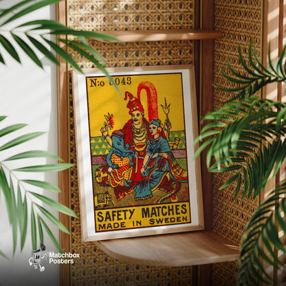 Hindu Deities - vintage matchbox label print - office wall