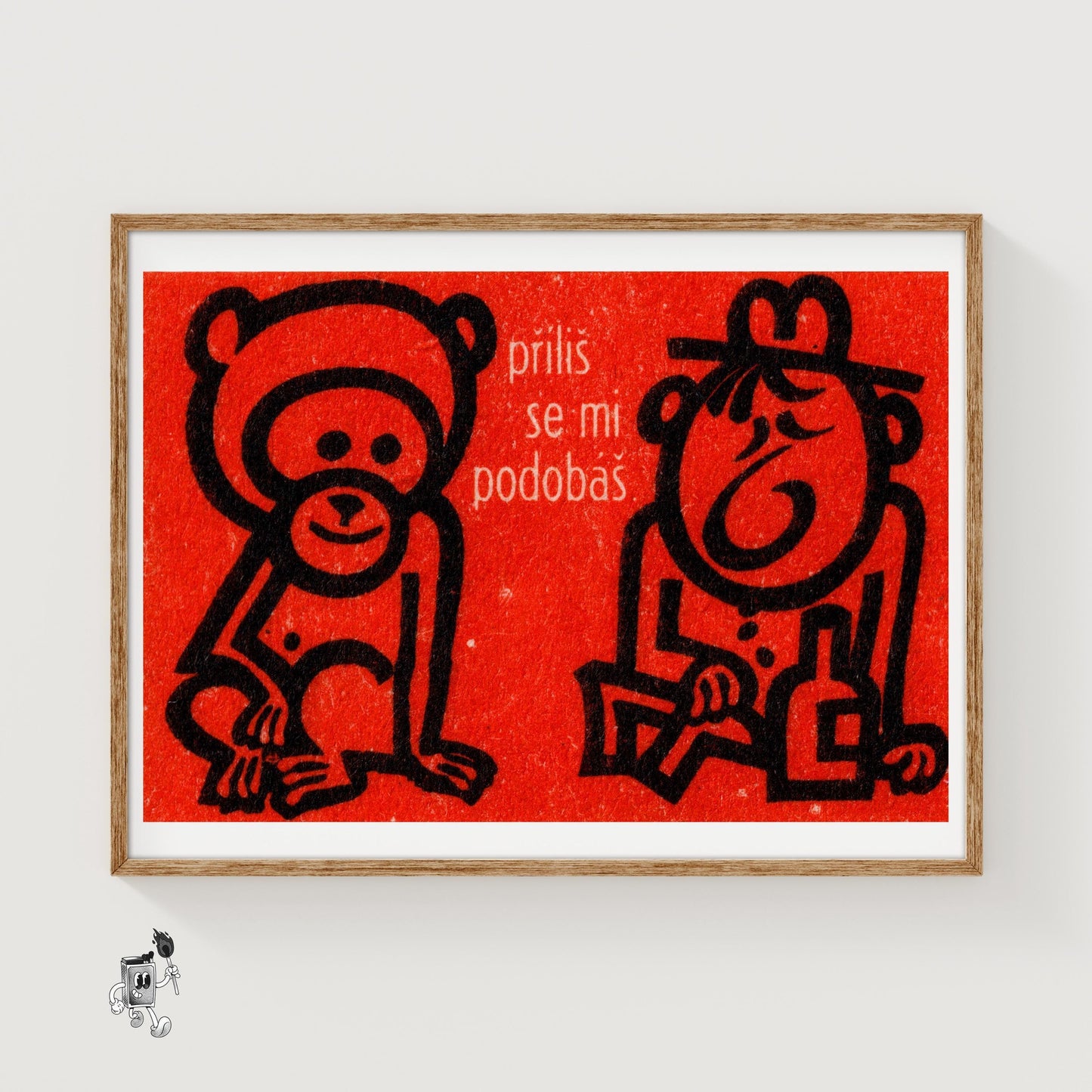 Monkey and Drunk Man - vintage matchbox label print