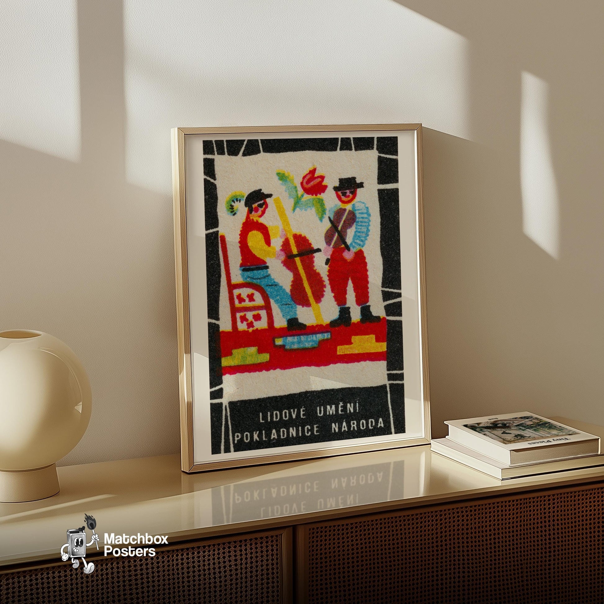 Folk Musicians - vintage matchbox label print - size comparison