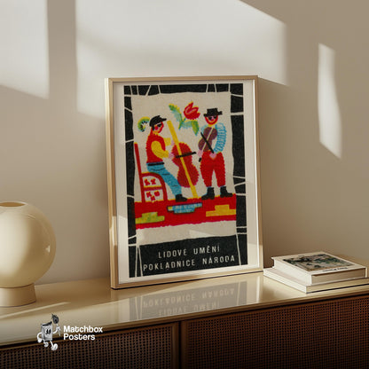 Folk Musicians - vintage matchbox label print - size comparison