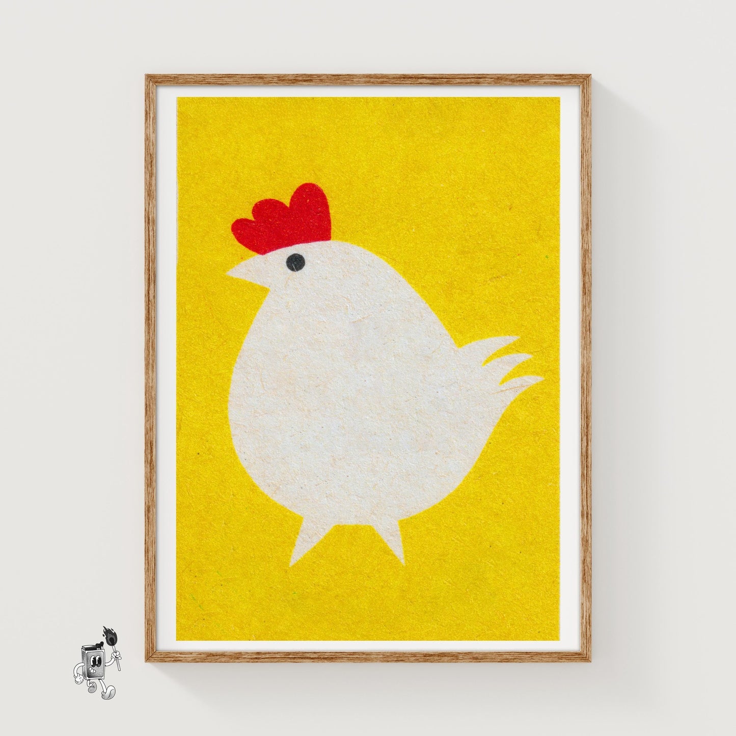 Stylized White Chicken - vintage matchbox label print