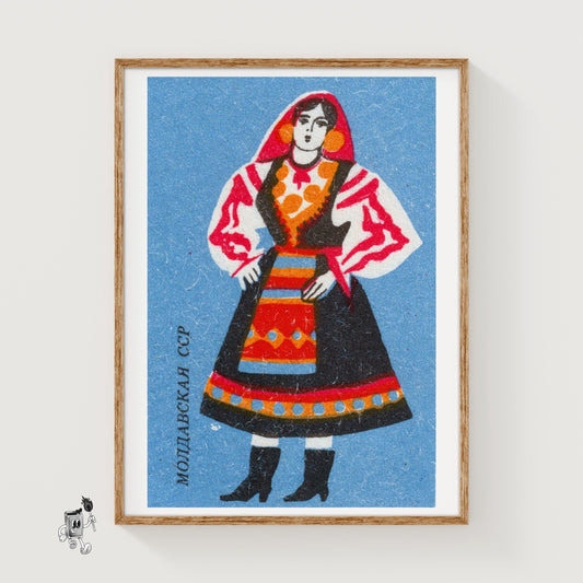 Moldovan Woman - vintage matchbox label print
