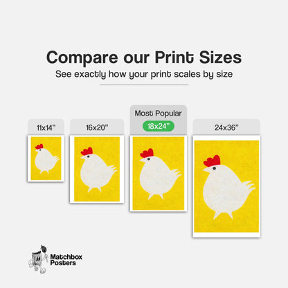 Stylized White Chicken - vintage matchbox label print - gallery wall preview