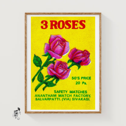Three Roses - vintage matchbox label print