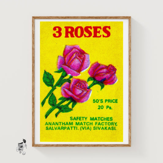 Three Roses - vintage matchbox label print