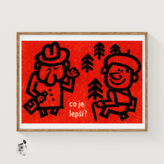 Two Figures - vintage matchbox label print