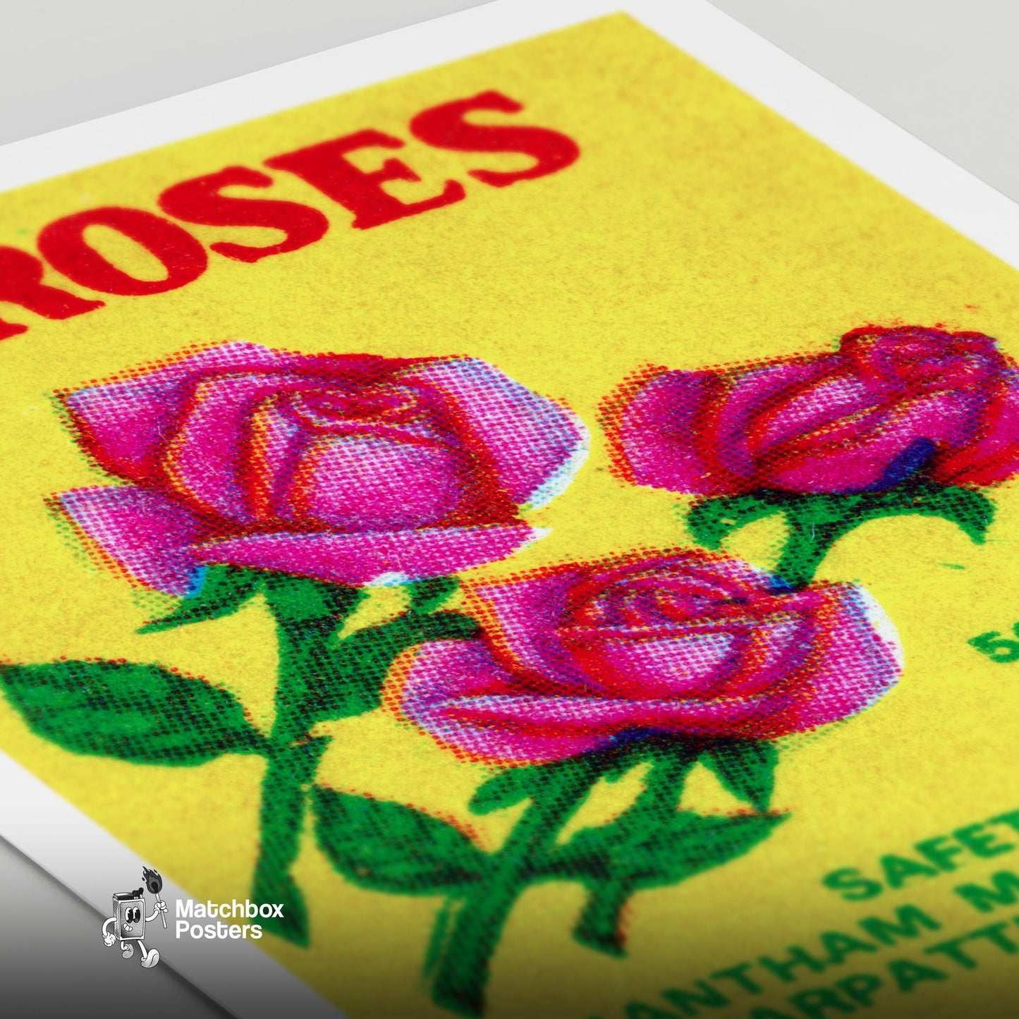 Three Roses - vintage matchbox label print - close-up detail
