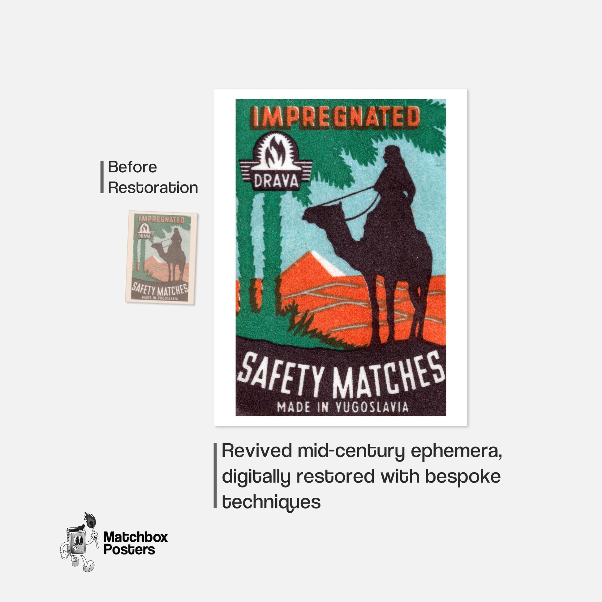 Camel Rider - vintage matchbox label print - framed wall art preview
