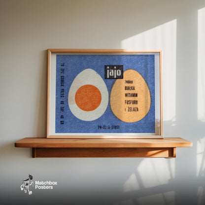 Illustration Of Two Eggs, One Whole - vintage matchbox label print - size comparison