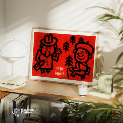 Two Figures - vintage matchbox label print - office wall