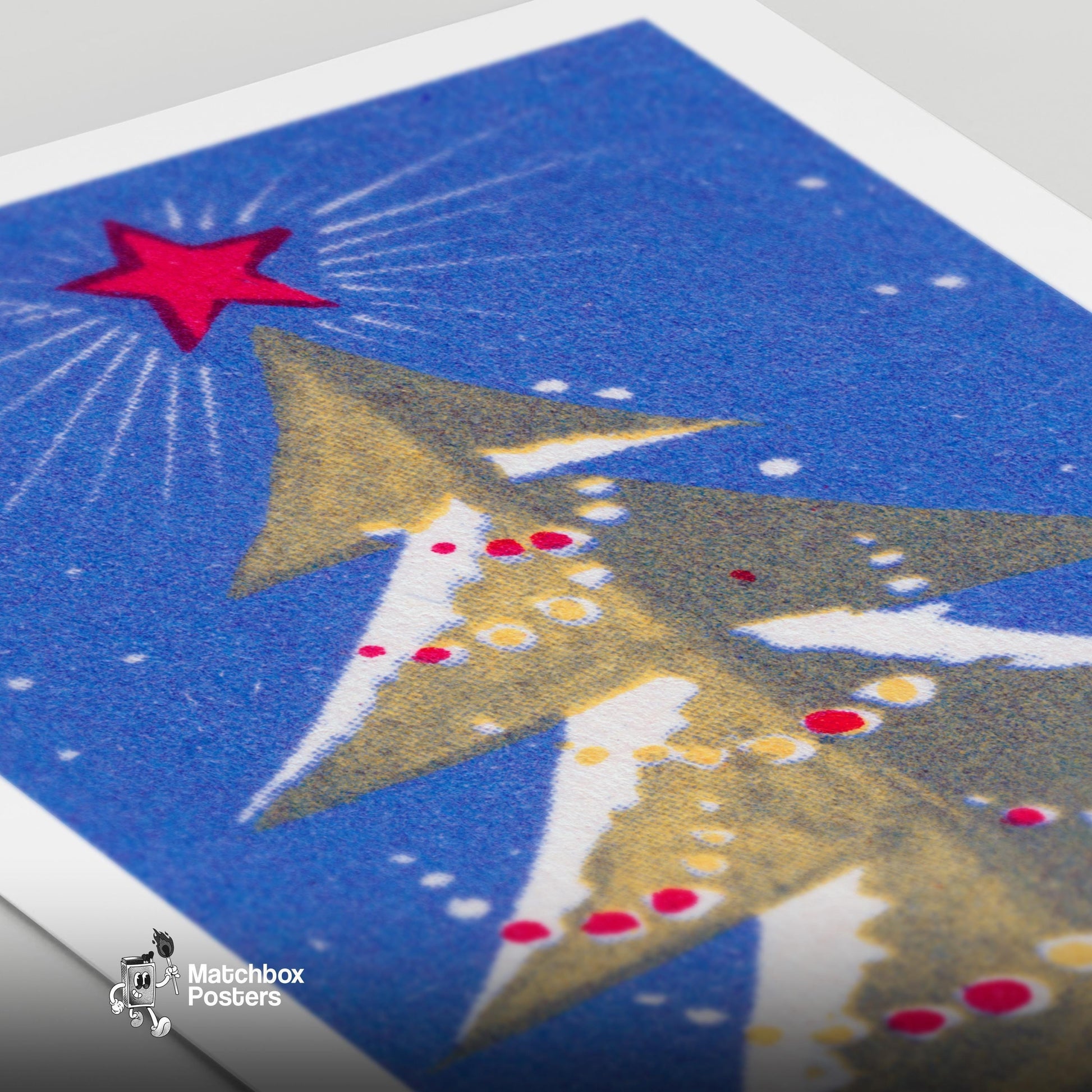 Stylized Christmas Tree - vintage matchbox label print - close-up detail