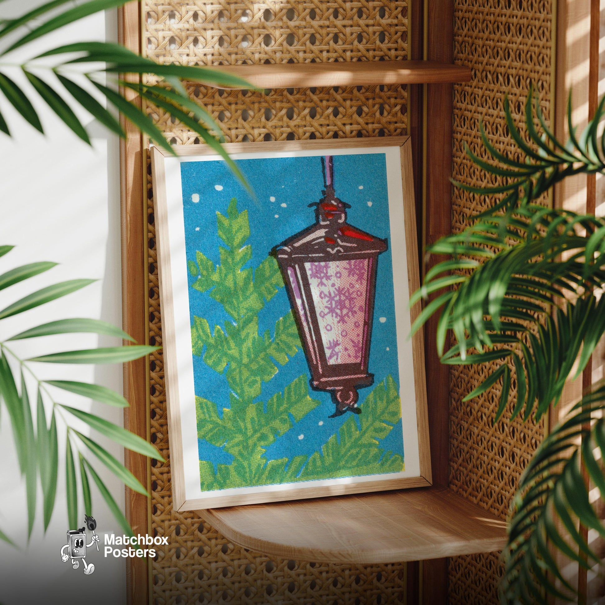 Christmas Lantern - vintage matchbox label print - size comparison