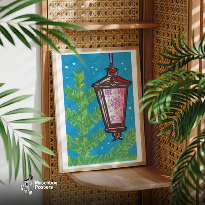 Christmas Lantern - vintage matchbox label print - size comparison