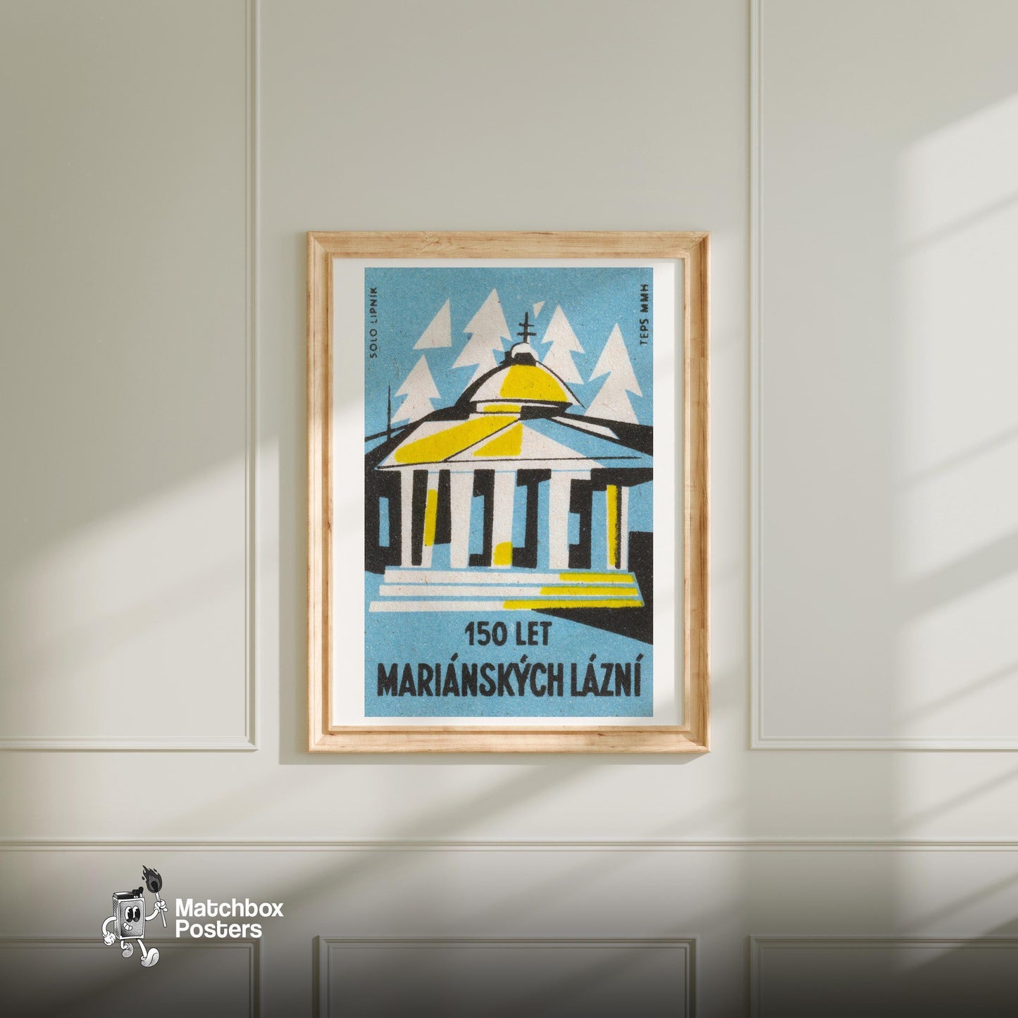 Greek Architecture - vintage matchbox label print - bedroom mockup
