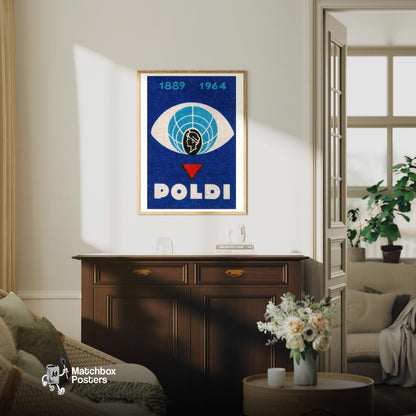 Globe in Eye - vintage matchbox label print - living room mockup