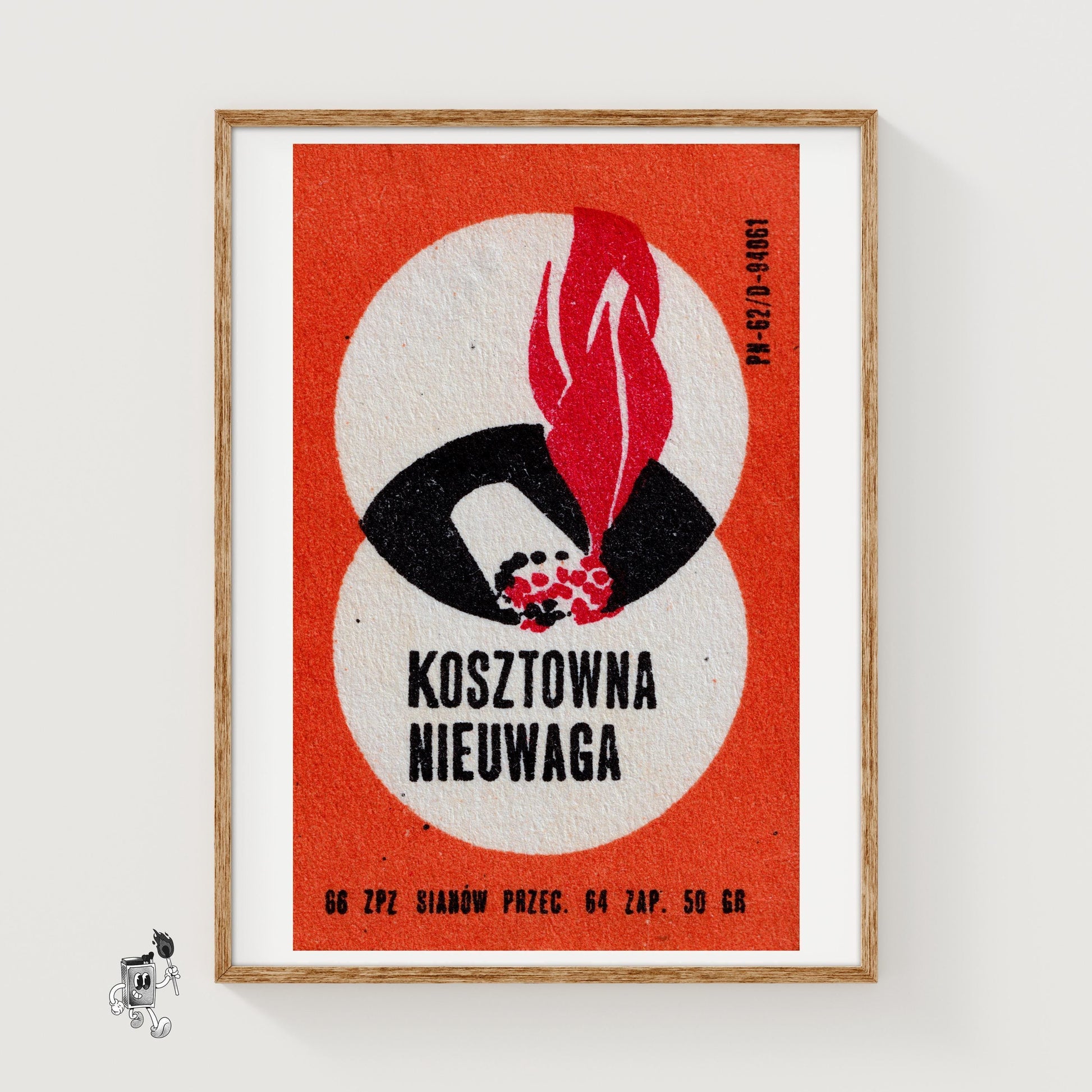Red Flame and Matchstick - vintage matchbox label print