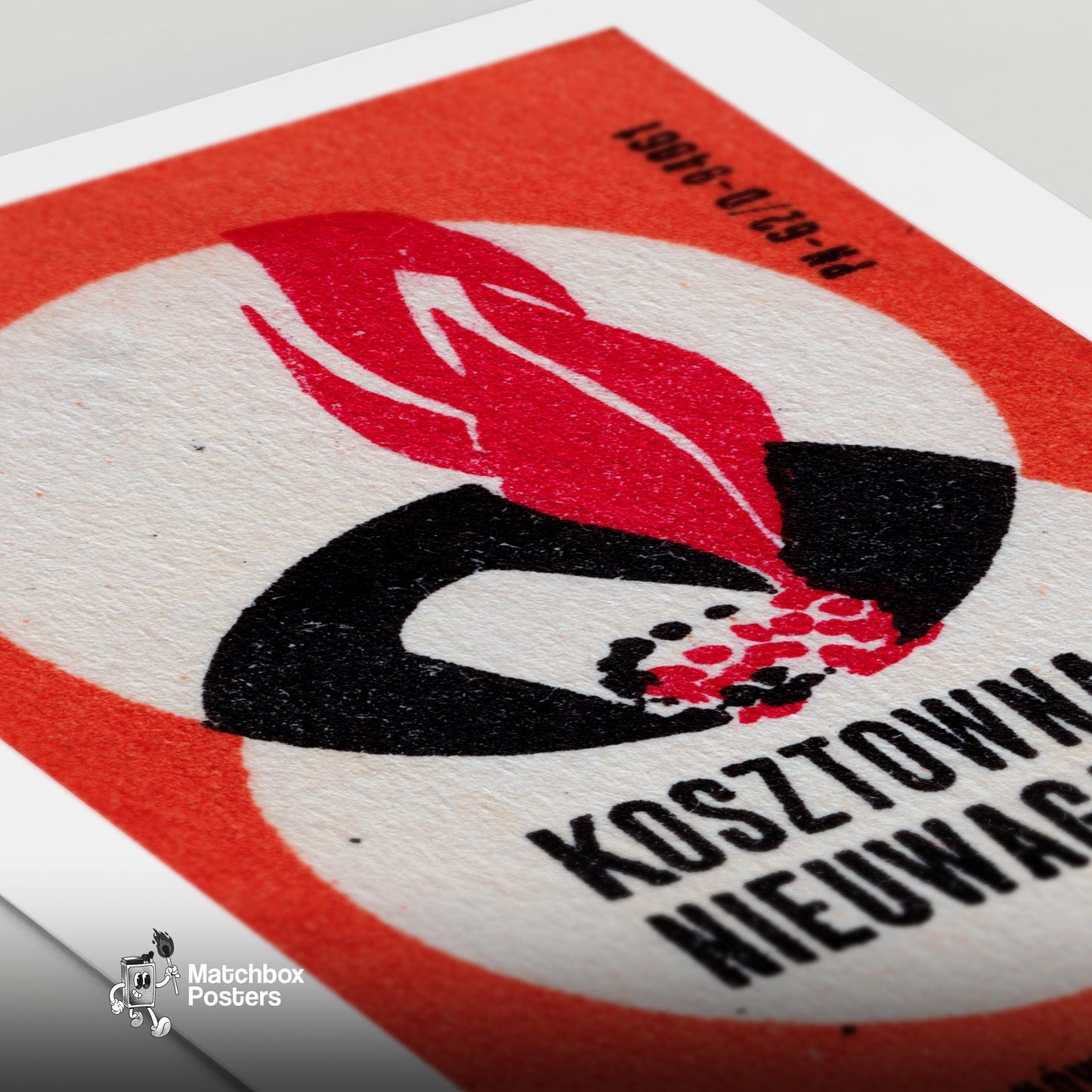 Red Flame and Matchstick - vintage matchbox label print - close-up detail