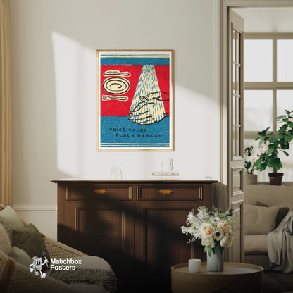 Wash Hands - vintage matchbox label print - living room mockup