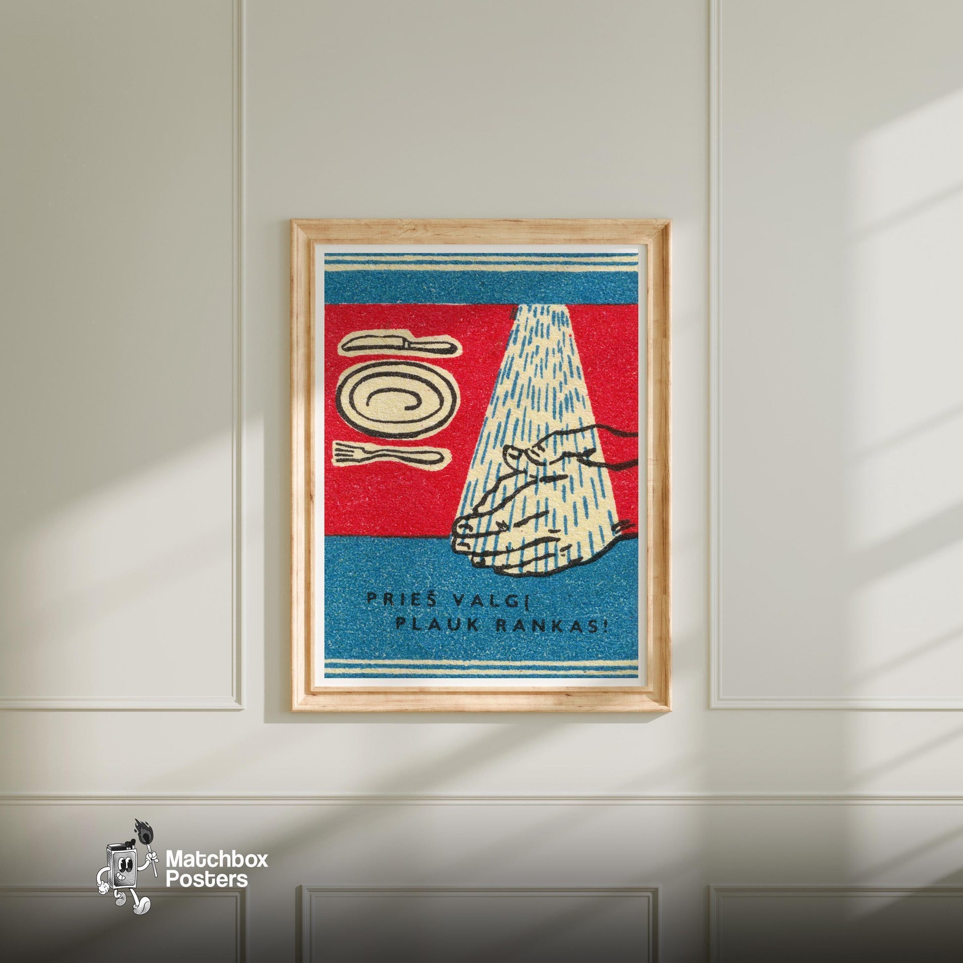 Wash Hands - vintage matchbox label print - bedroom mockup