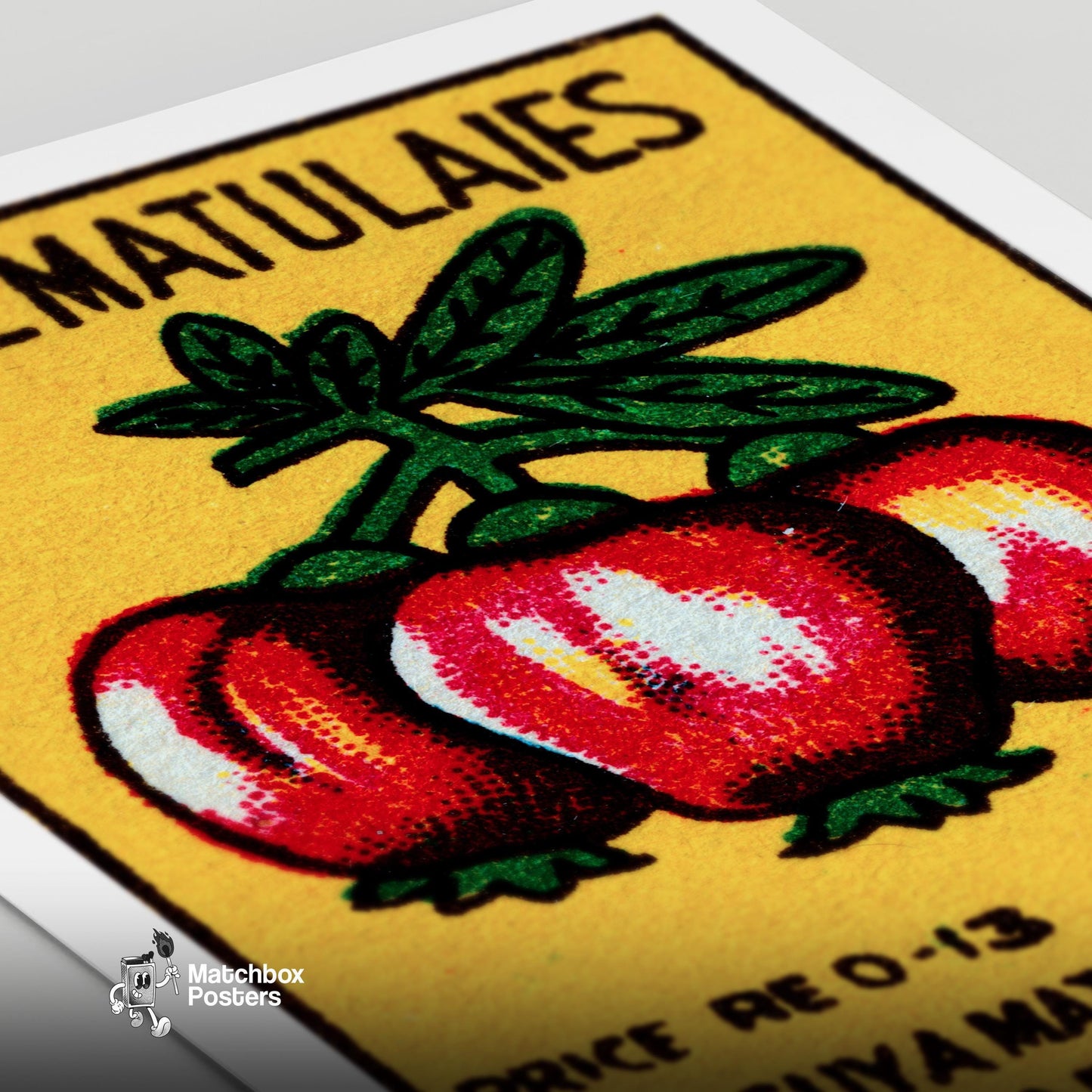 Three Tomatoes - vintage matchbox label print - close-up detail