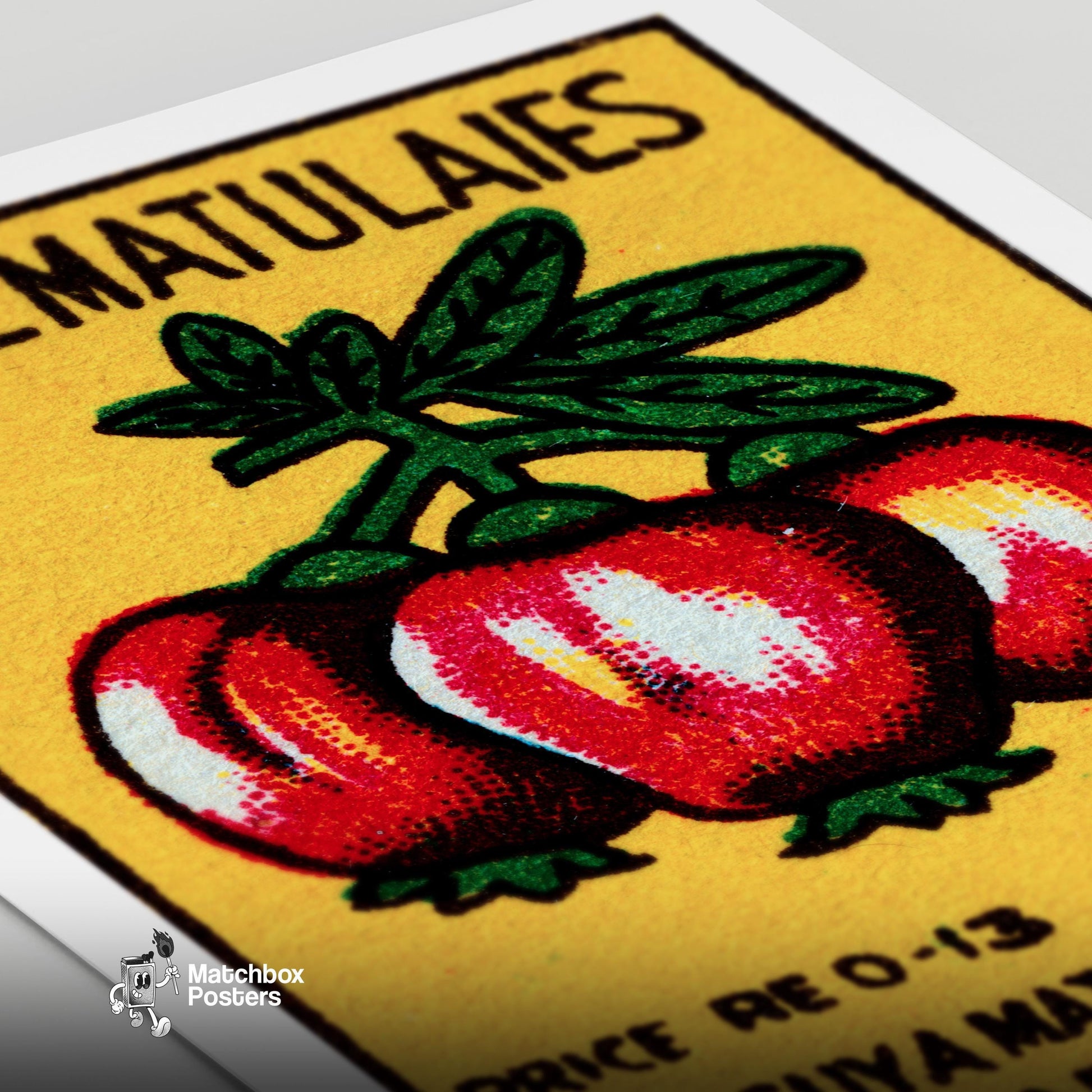Three Tomatoes - vintage matchbox label print - close-up detail