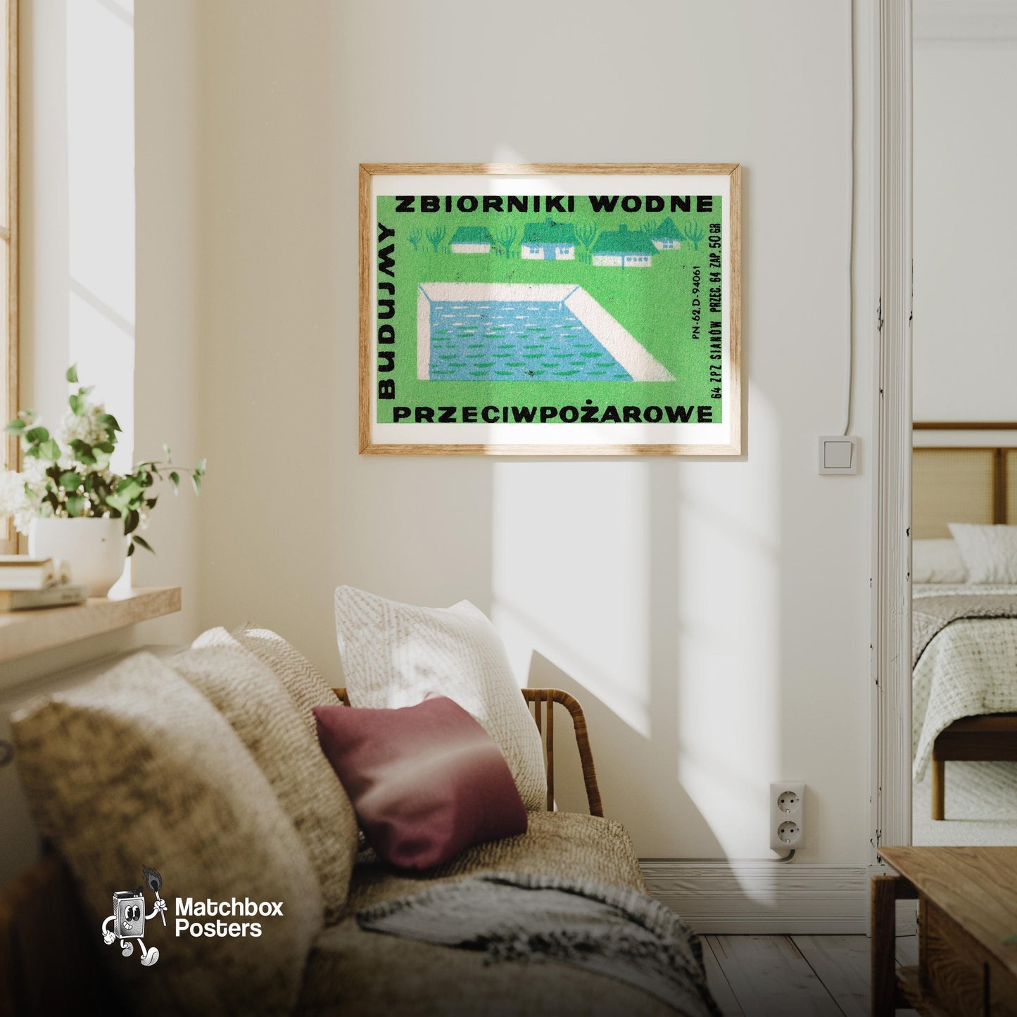 Fire Protection - vintage matchbox label print - living room mockup