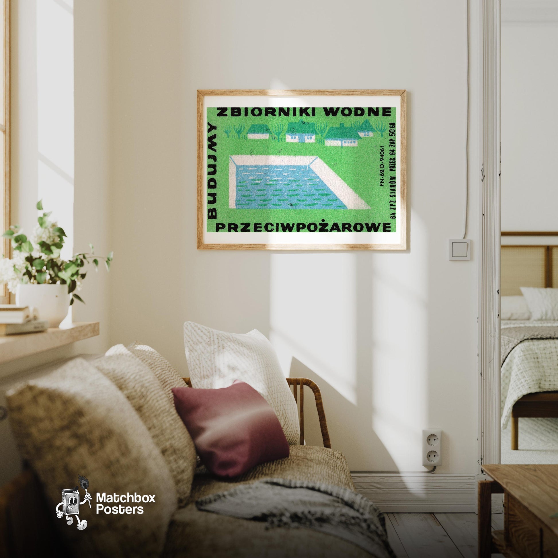 Fire Protection - vintage matchbox label print - living room mockup