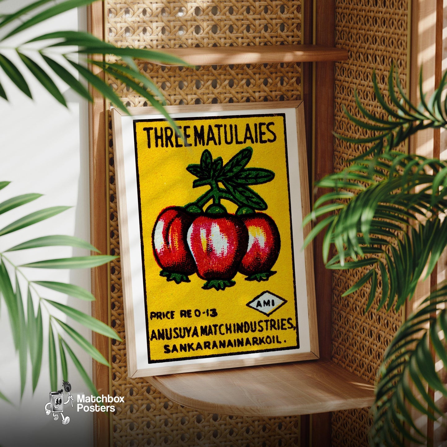 Three Tomatoes - vintage matchbox label print - office wall