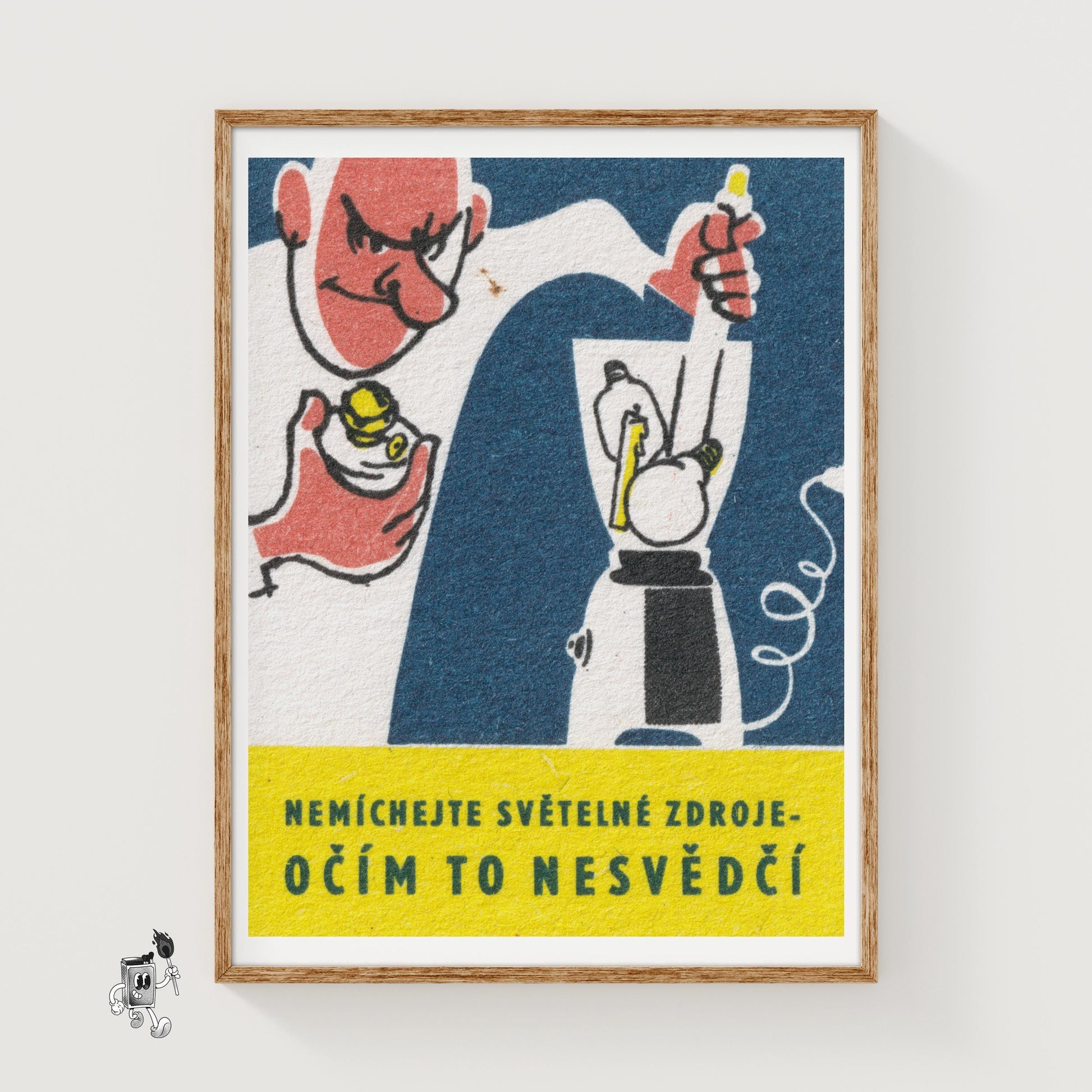 Man Blending Light Bulbs - vintage matchbox label print