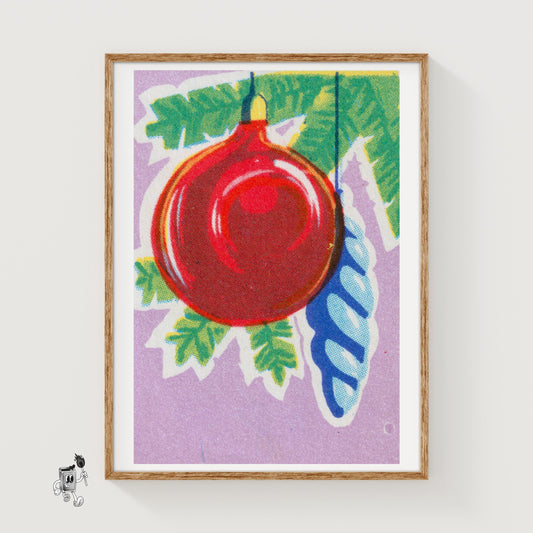 Red Christmas Ornament - vintage matchbox label print