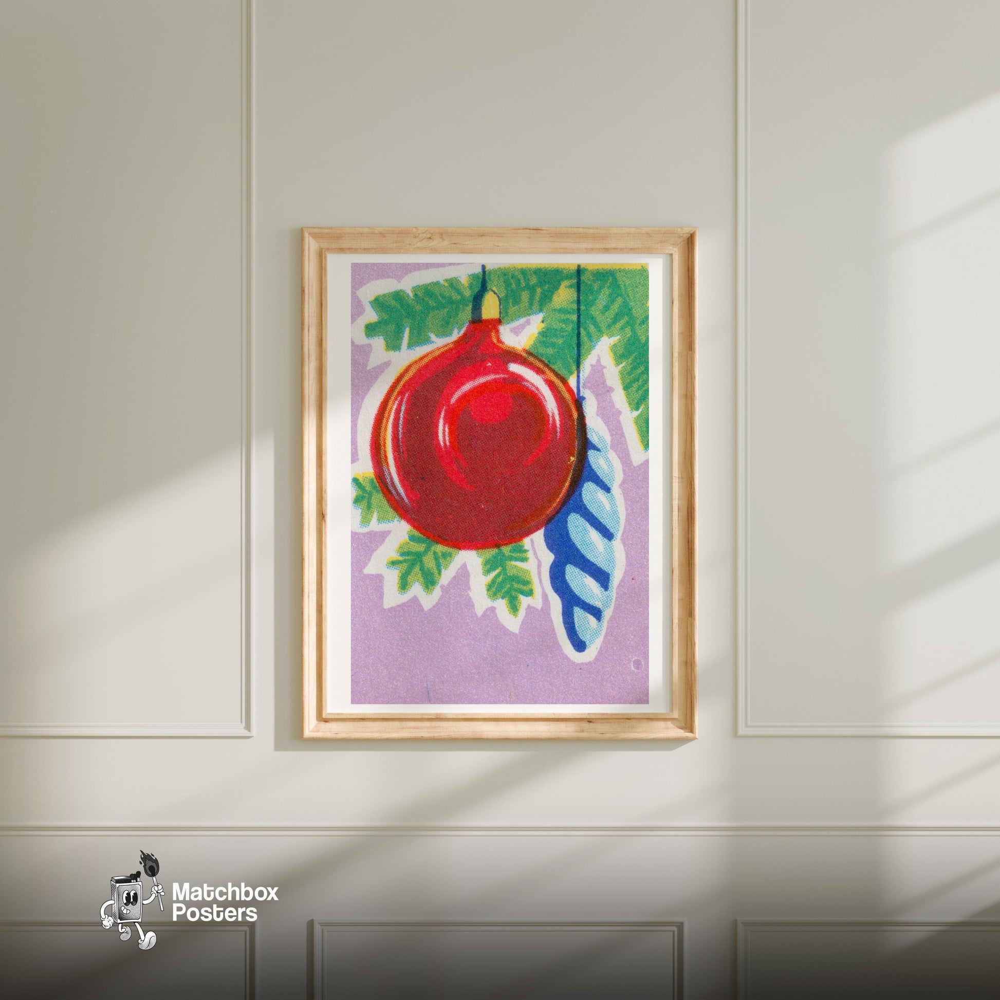 Red Christmas Ornament - vintage matchbox label print - bedroom mockup