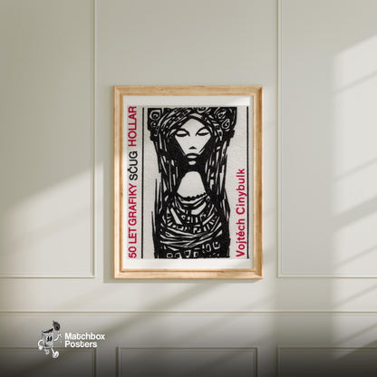 Traditional Woman - vintage matchbox label print - bedroom mockup