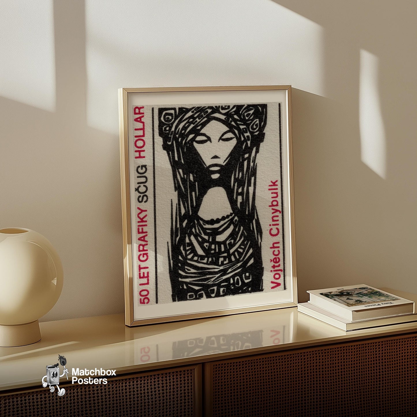 Traditional Woman - vintage matchbox label print - size comparison