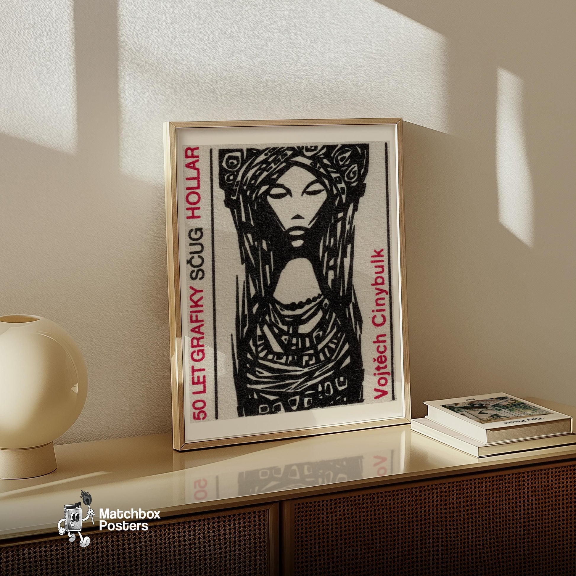 Traditional Woman - vintage matchbox label print - size comparison